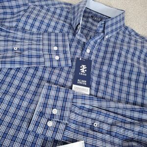 IZOD Men's Shirt Size Medium Stretch Blue Plaid Long Sleeve Button Down NWTGS